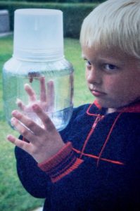 The early days: catching a tiger moth in his parent’s garden