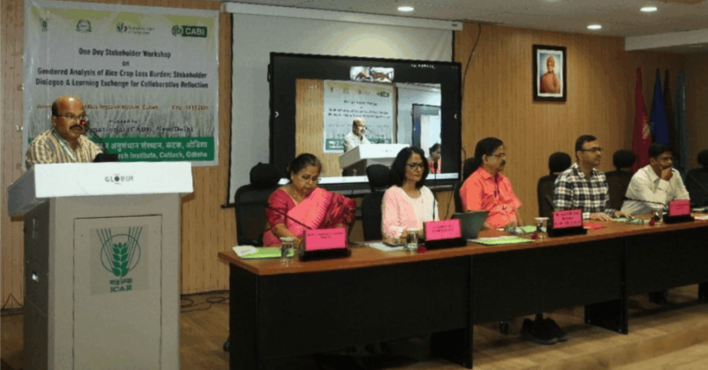 Dr Biswajit Mondal, Principal Scientist from the CRRI, addressed participants at a workshop on the gendered impact of crop loss in Odisha, India