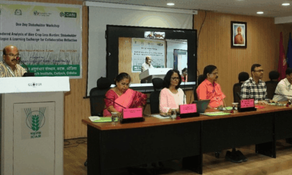 Dr Biswajit Mondal, Principal Scientist from the CRRI, addressed participants at a workshop on the gendered impact of crop loss in Odisha, India