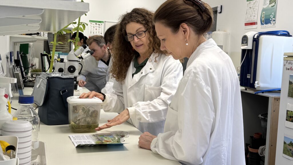 Baroness Hayman, (Biosecurity Minister, DEFRA) finding out about CABI’s project on managing the invasive species, floating pennywort, through biological control.  (credit: CABI)